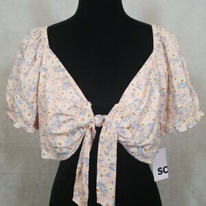 New with Tag So Brand Floral Top Tie Front with Elastic Back Size Medium